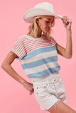 BiBi Stripes Lightweight Short Sleeve Sweater - Trendsi - Flyclothing LLC