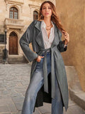 Tie Waist Long Sleeve Coat - Trendsi - Flyclothing LLC