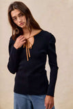 BiBi Ribbed Contrast Front Tied Top with Shrried - Trendsi - Flyclothing LLC