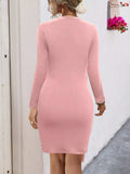 Round Neck Long Sleeve Bodycon Dress - Trendsi - Flyclothing LLC