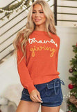 THANKS GIVING Round Neck Long Sleeve Sweater - Trendsi - Flyclothing LLC