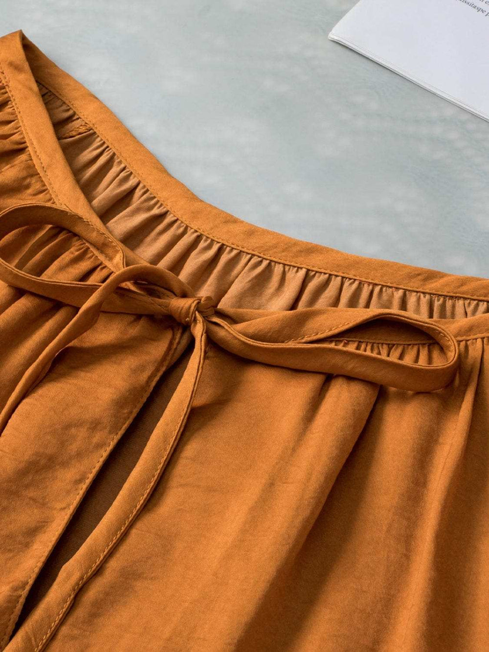 Tie Neck Balloon Sleeve Blouse - Trendsi - Flyclothing LLC