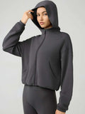 Zip Up Dropped Shouder Active Hooded - Trendsi - Flyclothing LLC