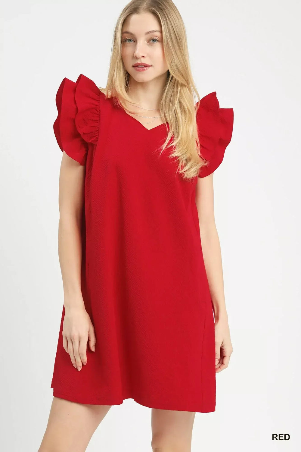 Umgee Seersucker Ruffle Shift Dress - Trendsi - Flyclothing LLC