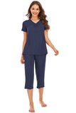 V-Neck Short Sleeve Top and Pants Lounge Set - Trendsi - Flyclothing LLC