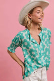 BiBi Flower Printed Woven Smocking Sleeves V Neck Top - Trendsi - Flyclothing LLC