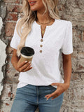 Eyelet Notched Short Sleeve Top - Trendsi - Flyclothing LLC