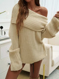 Off-Shoulder Extra-Long Sleeve Sweater - Trendsi - Flyclothing LLC
