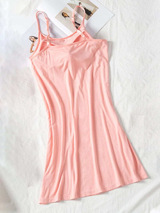 Round Neck Spaghetti Strap Cami Dress with Bra - Trendsi - Flyclothing LLC
