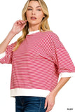 Zenana Striped Contrast Trim Banded Bottom Top - Trendsi - Flyclothing LLC