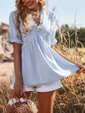 Frill V-Neck Short Sleeve Blouse - Trendsi - Flyclothing LLC