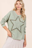 Mittoshop Mineral Wash Star Patch Long Sleeve T-Shirt - Trendsi - Flyclothing LLC