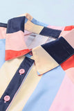 Color Block Button Up Balloon Sleeve Shirt - Trendsi - Flyclothing LLC