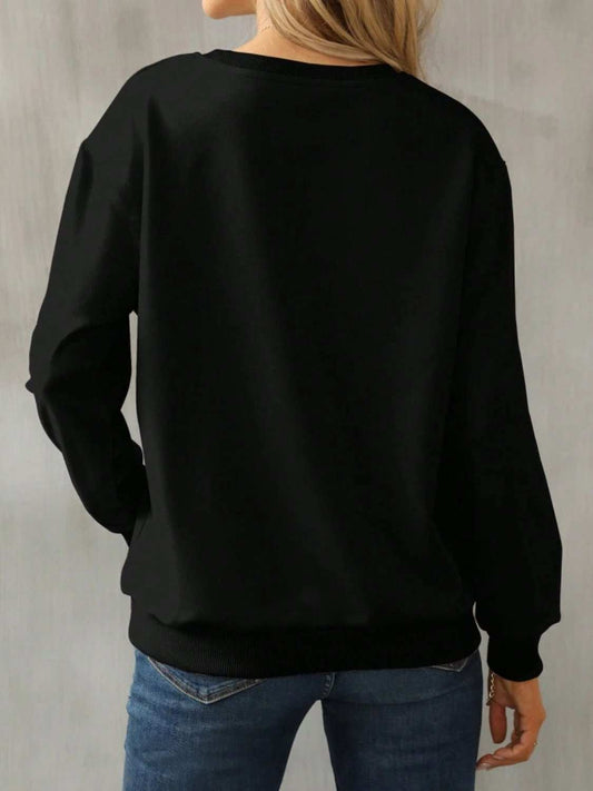 Cat Round Neck Long Sleeve Sweatshirt - Trendsi - Flyclothing LLC
