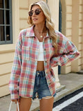 Plaid Collared Neck Long Sleeve Shirt - Trendsi - Flyclothing LLC