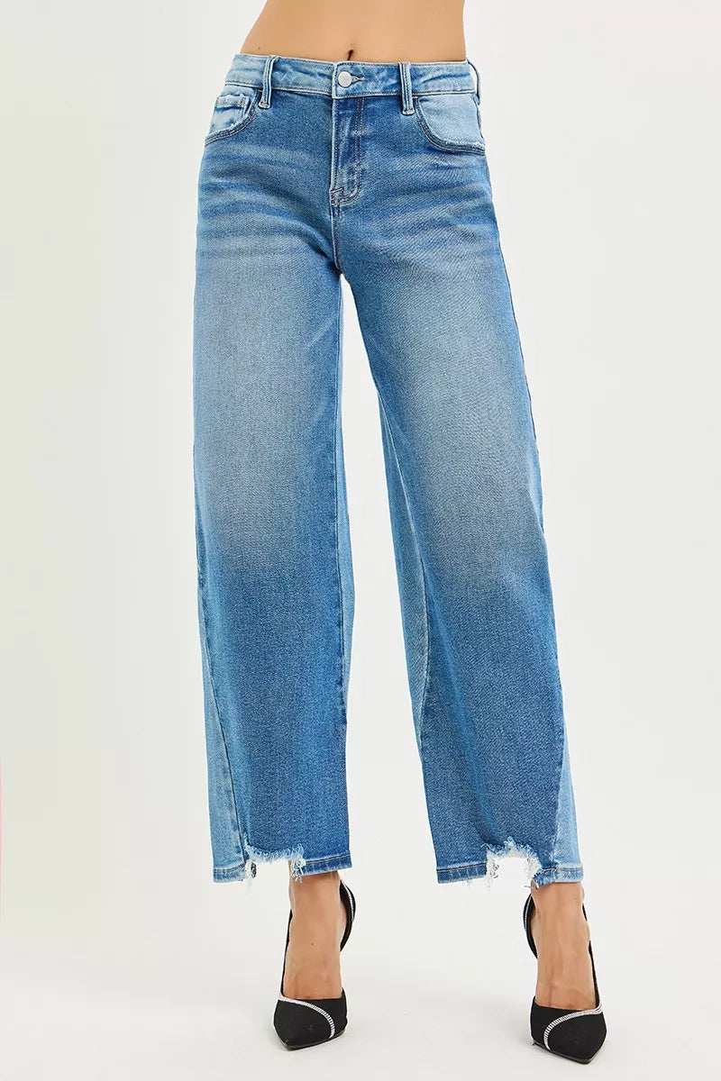 RISEN Full Size Slouchy Cropped Barrel Jeans with Contrast Wash Plus Size - Trendsi - Flyclothing LLC