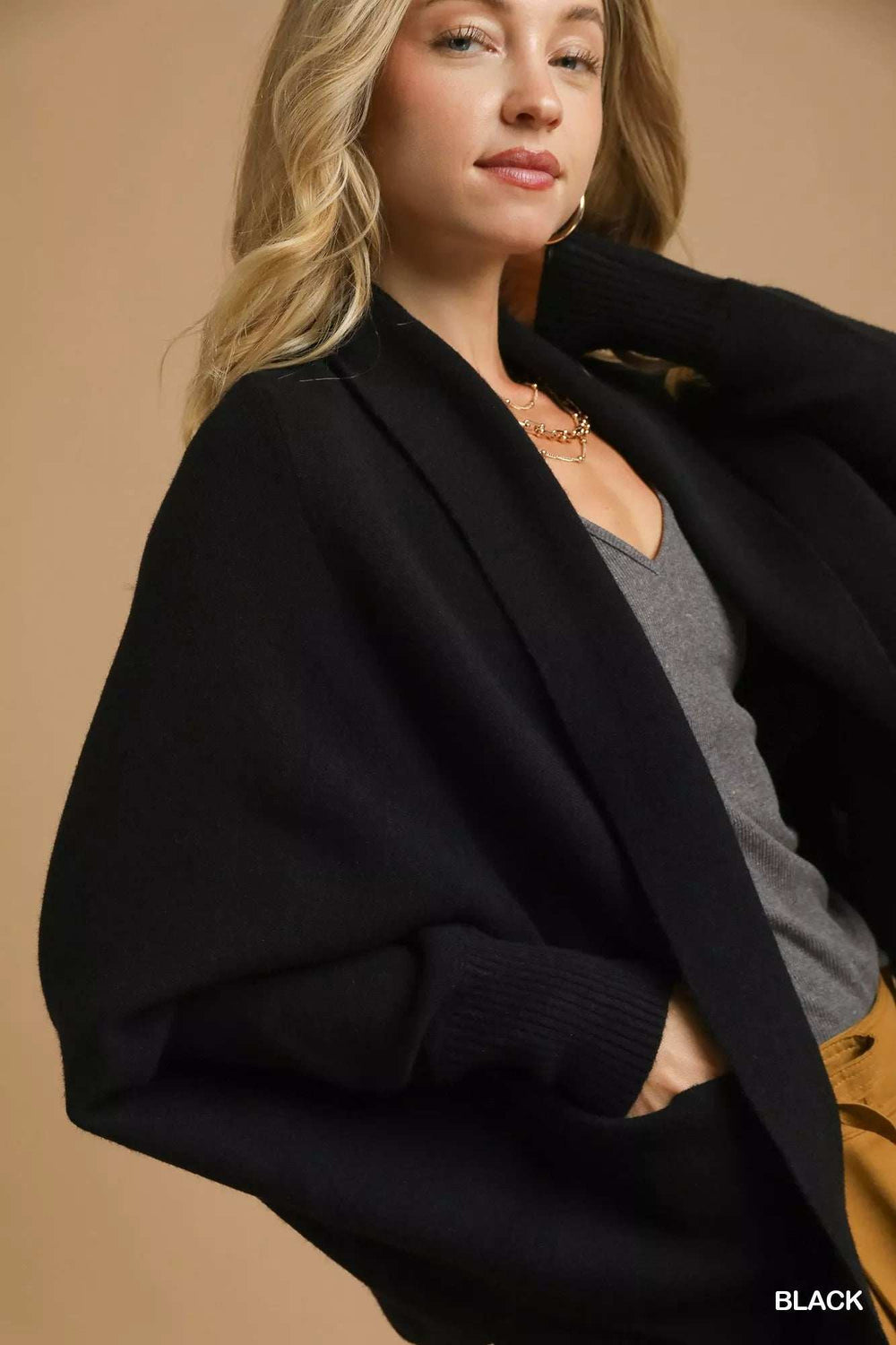 Umgee Open Front Cardigan with Front Pockets - Trendsi - Flyclothing LLC