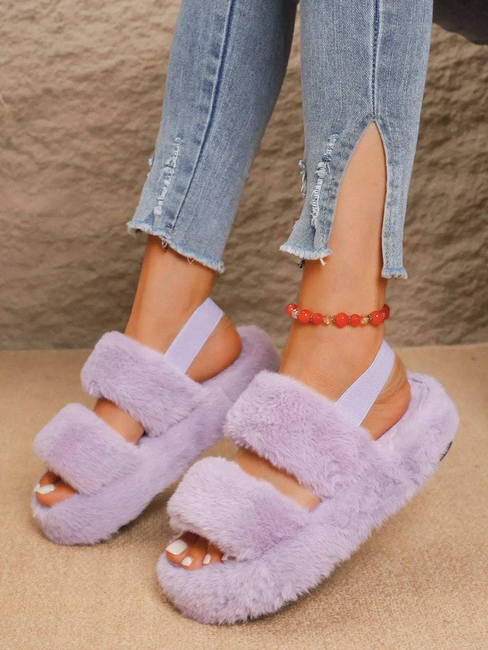 Fluffy Open Toe Platform Sandals - Trendsi - Flyclothing LLC