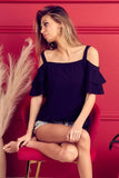 BiBi Rib Knit Ruffled Sleeve Off Shoulder Top with Strap - Trendsi - Flyclothing LLC