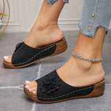 Flower Peep Toe Wedge Sandals - Trendsi - Flyclothing LLC