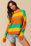 SO ME Multi Color Stripe Sweater with Ribbed Detail - Trendsi - Flyclothing LLC