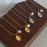 Titanium Steel Freshwater Pearl Pendant Necklace - Trendsi - Flyclothing LLC