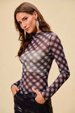 SO ME Plaid Mesh Knit Long Sleeve Top with Thumb Opening - Trendsi - Flyclothing LLC