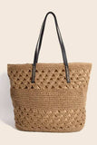 Fame Faux Leather Handle Knitted Tote Bag - Trendsi - Flyclothing LLC