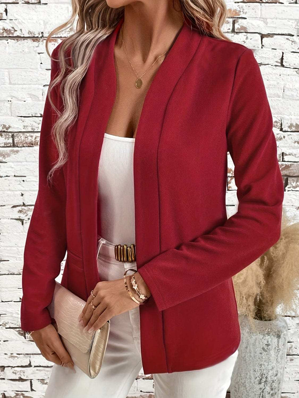 Solid Color Open Front Long Sleeve Cardigan - Trendsi - Flyclothing LLC
