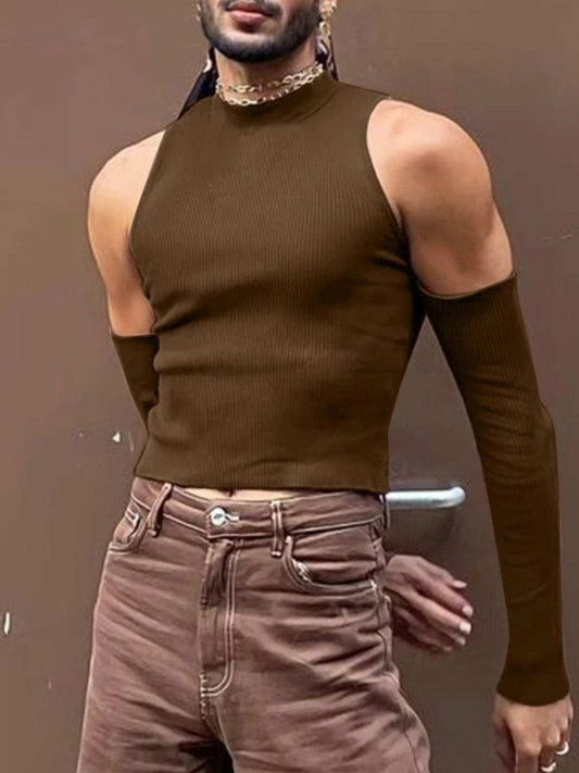 Men's Full Size Mock Neck Cold Shoulder T-Shirt Plus Size - Trendsi - Flyclothing LLC