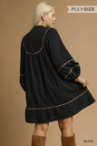 Umgee Full Size Textured Babydoll Dress with Leopard Trim Plus Size - Trendsi - Flyclothing LLC