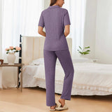 Button Down Long Sleeve Top and Pants Lounge Set - Trendsi - Flyclothing LLC