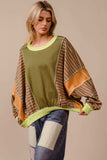 BiBi Color Block Striped Round Neck Sweatshirt - Trendsi - Flyclothing LLC