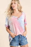 BiBi Tie Dye French Terry Top With Buttoned Placket - Trendsi - Flyclothing LLC