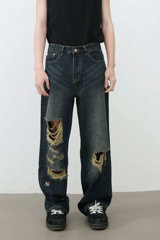 Men's Distressed Wide Leg Jeans - Trendsi - Flyclothing LLC