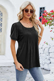 Ruched Scoop Neck Short Sleeve Blouse - Trendsi - Flyclothing LLC