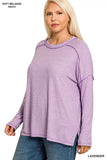 Zenana Full Size Melange Hacci Exposed Seam Hi-low Tee Plus Size - Trendsi - Flyclothing LLC