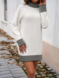 Striped Mock Neck Long Sleeve Sweater Dress - Trendsi - Flyclothing LLC