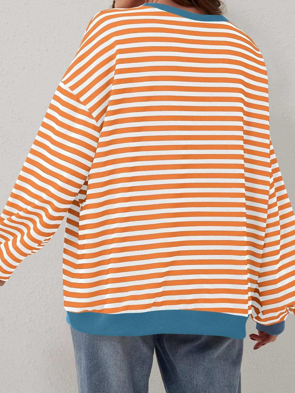 Contrast Striped Long Sleeve Sweatshirt - Trendsi - Flyclothing LLC