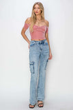 RISEN Full Size High Rise Cargo Flare Jeans - Trendsi - Flyclothing LLC