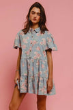 BiBi Floral Print Washed Lightweight Tiered Shirt Dress - Trendsi - Flyclothing LLC