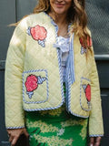 Embroidered Flower Tied Long Sleeve Winter Coat - Trendsi - Flyclothing LLC