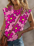 Flower Printed Round Neck Cap Sleeve Blouse - Trendsi - Flyclothing LLC
