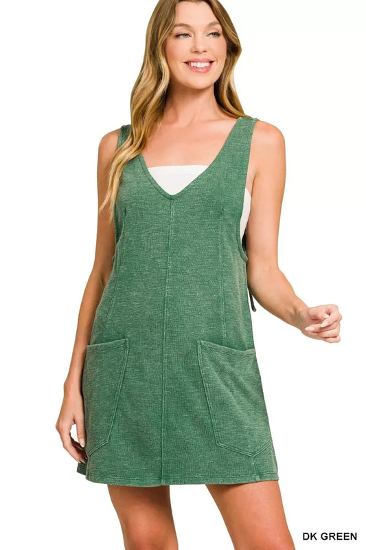 Zenana Washed Slub Adjustable Strap Overall Dress - Trendsi - Flyclothing LLC