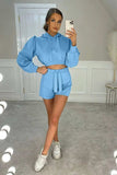 Drawstring Long Sleeve Hooded Top and Shorts Set - Trendsi - Flyclothing LLC