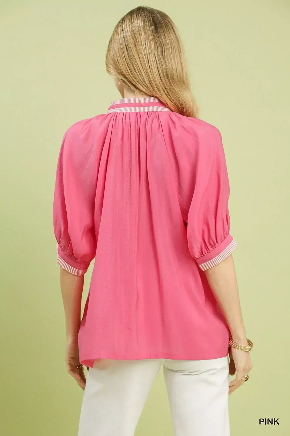 Umgee Solid Contrast Trim Pleated Top - Trendsi - Flyclothing LLC