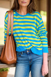 Striped Round Neck Long Sleeve Sweater - Trendsi - Flyclothing LLC