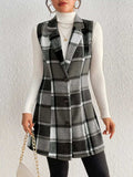 Honey Plaid Button Up Vest Coat - Trendsi - Flyclothing LLC