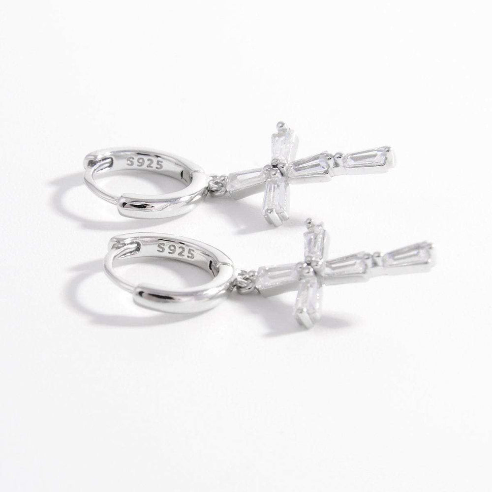 925 Sterling Silver Zircon Cross Earrings - Trendsi - Flyclothing LLC