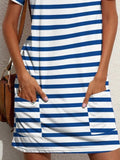 Contrast Striped Round Neck Short Sleeve Dress - Trendsi - Flyclothing LLC